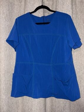 Jaanuu Royal Blue Short Sleeve Scrub Top with contrast stitching